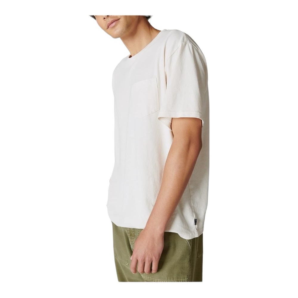 🏷️ LUCKY BRAND Cotton Crew Neck Short Sleeve Pocket Tee MEDIUM Cream NWOT
